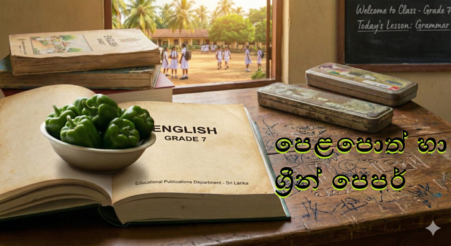 texbooks and green pepper